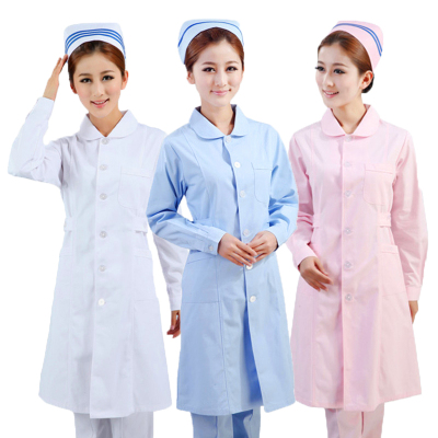 护士服圆领女冬夏装长袖护士服白粉蓝色娃娃领修身工作服白大褂