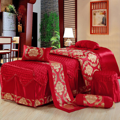 高档 美容床罩四件套七件套 大红色按摩床罩熏蒸床 通用款可订做