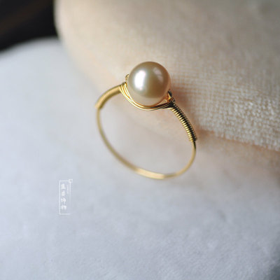 低价冲量 原创设计天然珍珠粉色正圆14k包金绕线戒指指环简约女款