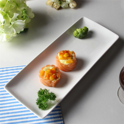 寿司刺身凉菜水饺子盘 12英寸陶瓷长方形 餐厅家用日式创意摆盘