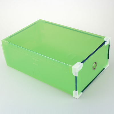 超厚型金属包边抽屉鞋盒加厚型水晶透明 女士鞋盒收纳盒 绿色