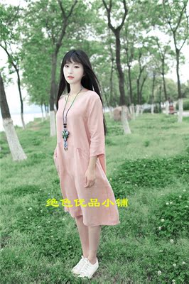 2016夏A型显瘦大码短袖中长裙时尚宽松真丝铜氨丝气质连衣裙