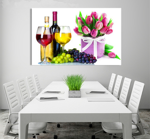 现代简约餐厅饭厅装饰画厨房挂画卧室风景无框画水果花卉酒杯单幅