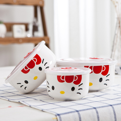 创意日式韩式卡通可爱陶瓷餐具饭盒套装陶瓷碗泡面碗保鲜碗盒带盖