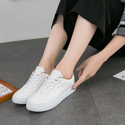 小白鞋女系带学生韩版百搭休闲鞋皮面白色低帮平底板鞋运动鞋