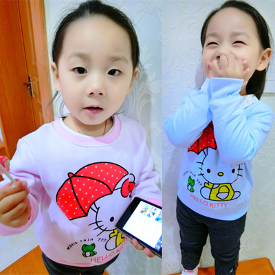 秋装新款女童装儿童纯棉套头卫衣中小童韩版卡通KT猫长袖外套上衣