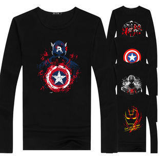 新款2016复仇者联盟3美国队长蜘蛛侠漫威电影钢铁侠男长袖t恤8色