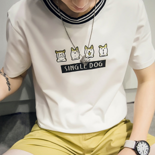 夏季个性卡通短袖T恤男士日系潮男印花半袖青少年韩版修身潮男装