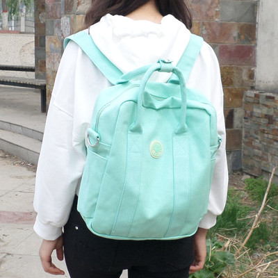 韩国ulzzang双肩包女版学生书包 少女原宿薄荷绿方形手提帆布背包