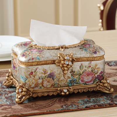 欧式纸巾盒 高档奢华复古家居饰品摆件树脂餐巾盒 时尚创意抽纸盒