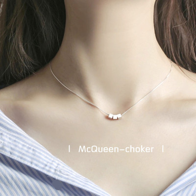 |迷你方块|正品s925纯银素银项链女韩国时尚方块简约锁骨链项链