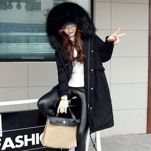 韩版冬季街头复古气质淑女羽绒服修身百搭时尚连帽长袖大毛领棉服