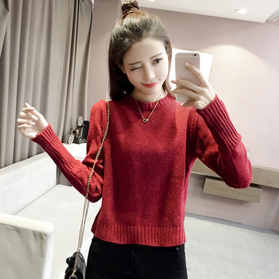 2016秋季新款韩版女装洋气针织衫长袖上衣后背系带显瘦套头毛衣潮