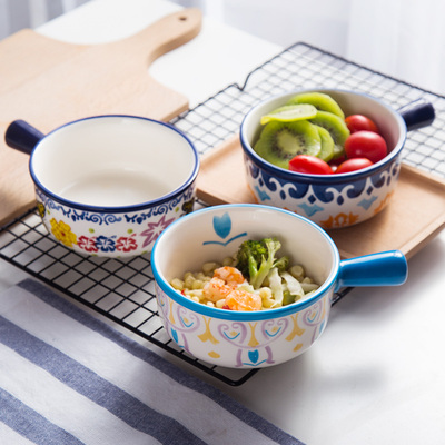 华孚 创意带把麦片碗陶瓷泡面碗日式早餐碗饭碗