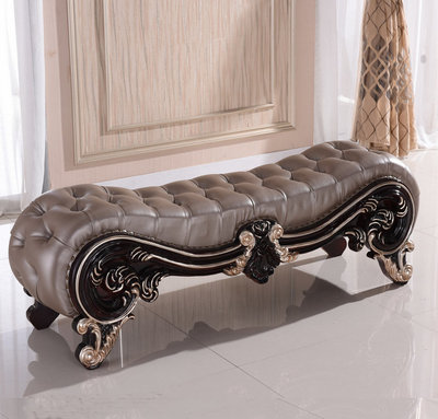 欧式高端皮凳 实木雕刻别墅床尾凳 长凳 条凳 豪华客厅沙发条凳