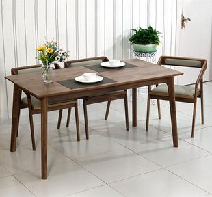 日式实木家具 白橡木 现代简约黑胡桃木餐桌   纯实木环保餐桌椅