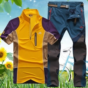 户外夏季新款速干衣t恤速干长裤男套装登山徒步野营速干衣裤套装