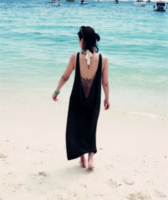 TAORAN+ 定制荡领大露背连衣裙海边度假沙滩裙子外搭比基尼长裙