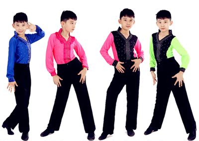 男童新拉丁舞服装儿童舞蹈服男孩练功服长袖舞蹈学院芭蕾表演服装
