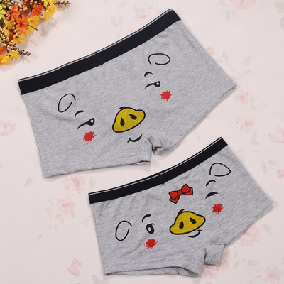 一套2条韩版全棉卡通时尚可爱性感情侣内裤男女创意棉平角内裤