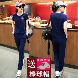 韩版休闲套装女夏天女装两件套宽松百搭25-35周岁潮短袖长裤显瘦