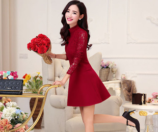 2015春款女时尚韩版气质修身长袖连衣裙