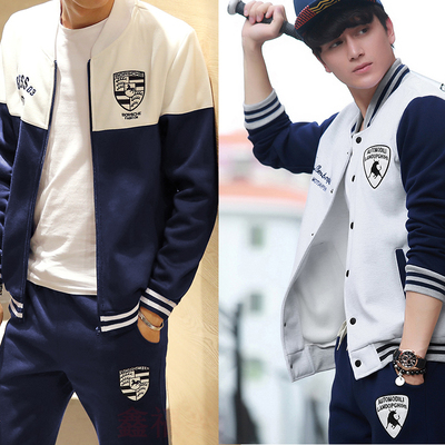 春秋男士运动服套装卫衣两件套青年学生棒球服修身开衫韩版潮休闲
