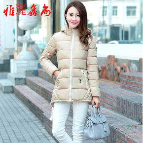 2016韩版新款冬装羽绒棉服女学生中长款加厚修身棉衣长袖连帽外套