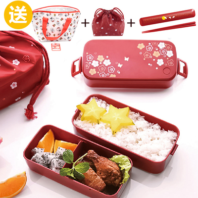 日本正品ASVEL双层饭盒 可微波炉加热 日式便当盒 分格寿司盒学生