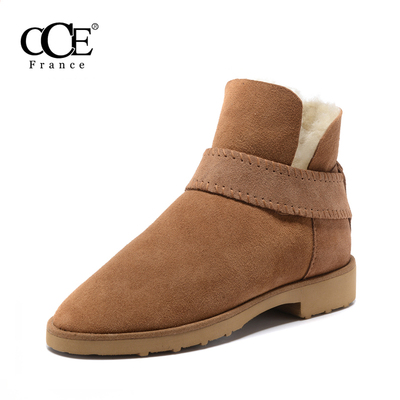 法国CCE冬款时尚女款加绒女短靴低筒雪地靴羊皮毛一体保暖c2358