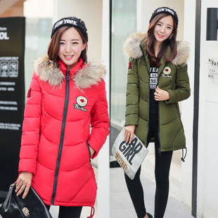 新中长款大毛领羽绒棉服女冬季学生装韩国版修身棉衣加厚棉袄外套