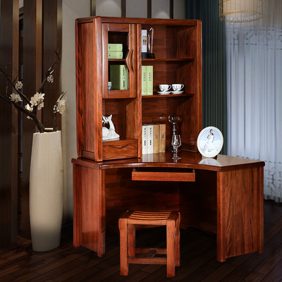 檀木实木书桌椅简约现代中式转角胡桃木色电脑桌书房家具套装组合