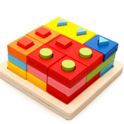 几何形状幼儿童益智立体积木制宝宝玩具1-2-3周岁四套柱配对拼图