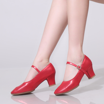 四季红色细跟拉丁舞鞋女式成人高跟舞蹈鞋软底广场交谊摩登跳舞鞋