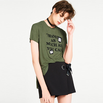 法国 高端黏胶面料 女圆领字母图案短袖t恤