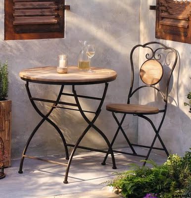 北欧风格铁艺实木圆桌椅套装 别墅酒吧花园户外露台复古折叠桌椅