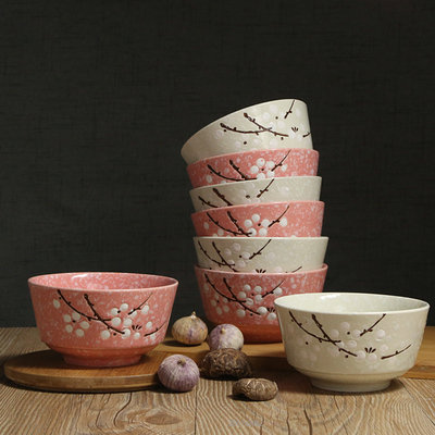 陶瓷碗日式碗家用套装釉下彩雪花釉4.5英寸米饭碗瓷碗小汤碗碗