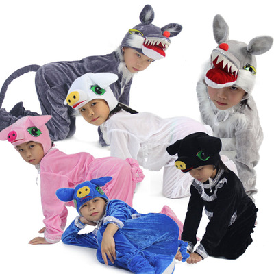 万圣节动物造型儿童话剧演出四只小猪与大灰狼成人表演服亲子装