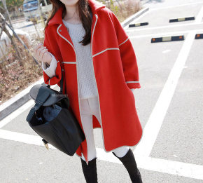 2015新款冬装韩版茧型毛呢大衣小香风斗篷蝙蝠袖中长款毛呢外套女