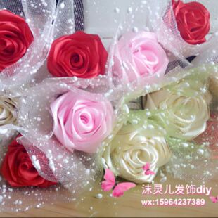 七夕玫瑰花定制花束单支玫瑰丝带玫瑰手工制红玫瑰蓝玫瑰白玫瑰