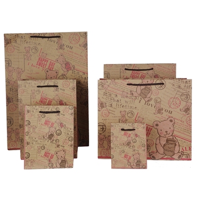 儿童生日礼品袋创意可爱卡通熊仔礼物牛皮纸袋节日服装包装购物袋