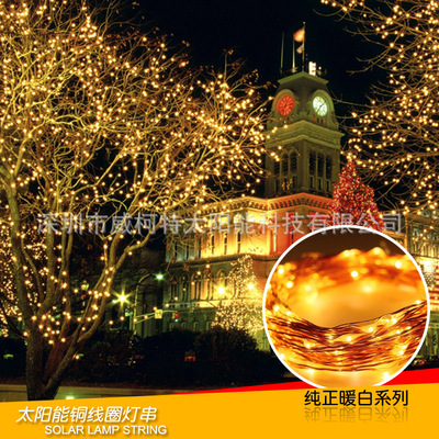 威柯特太阳能铜丝线6米120led裸灯2模式圣诞树灯串节日发光灯饰厂