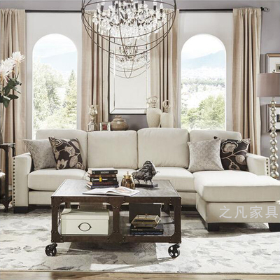北欧宜家布艺沙发 简约小户型客厅沙发 美式乡村羽绒沙发组合L型