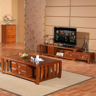 实木茶几电视柜组合套装 组装客厅家具 现代中式水曲柳木头茶几