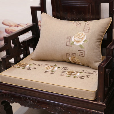 新中式棉亚麻刺绣靠垫罗汉床古典红木沙发餐椅坐垫加厚海绵定做