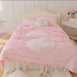 韩国代购 浪漫韩式短绒床上用品四件套 婚庆粉色公主床品套件