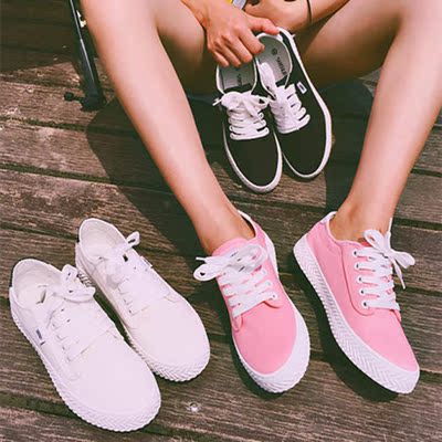粉红色女生帆布鞋小学生韩版单鞋初中生休闲运动鞋女士潮流板鞋女