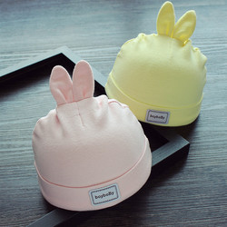0-3个月新生儿帽子夏小兔胎帽贴布婴儿帽男女宝宝套头帽子纯棉