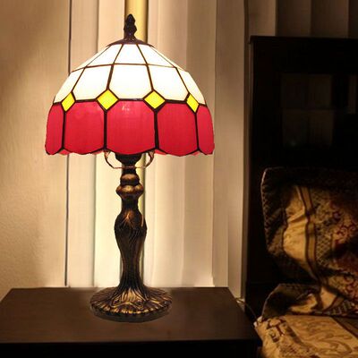 现代中式彩色玻璃客厅书房小台灯喜庆红色婚房卧室床头柜台灯创意