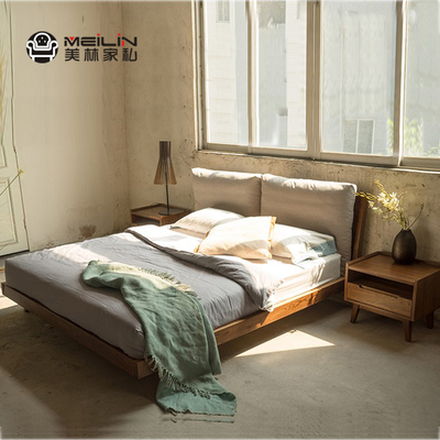 全实木橡木床 北欧简约日式实木床1.8米双人卧室床布艺软靠背床婚